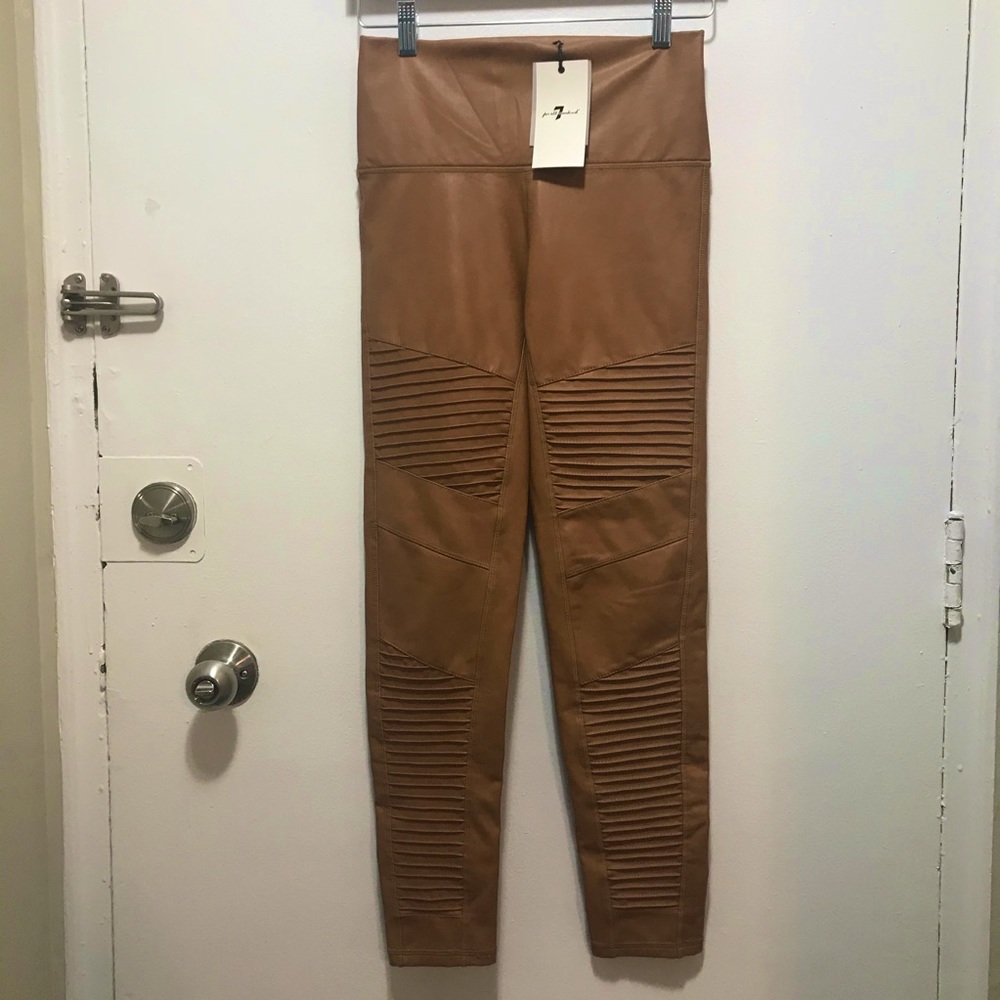 7 for all mankind faux leather tan moto leggings size Small
